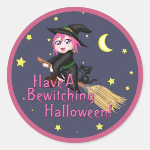Habe ein zauberhaftes Halloween! Runder Aufkleber