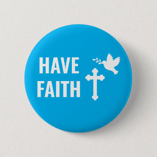 Habe Glauben, Christliches Kreuz und Taube, Blau Button