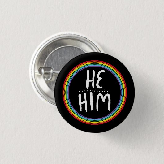HABE/HIM Pronouns Rainbow Handlettered Minimal Button (Vorne & Hinten)