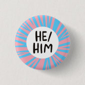 HABE Pronouns farbenfrohe Trans-Flagge Rosa Blau Button (Vorderseite)