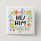 HABE Pronouns Rainbow Floral Wreath Button (Vorderseite)