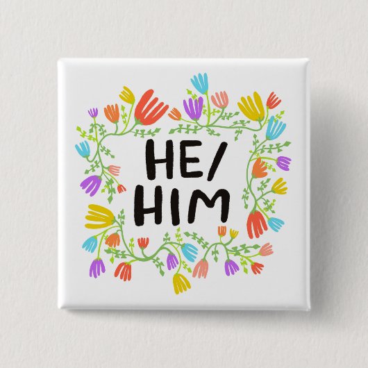 HABE Pronouns Rainbow Floral Wreath Button (Vorderseite)