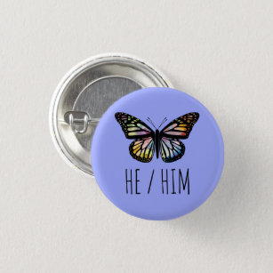 HABE Pronouns Watercolor Butterfly Button