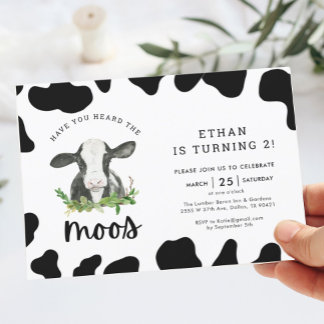 Haben Sie den Moos Cow Junge gehört 2. Geburtstag Einladung