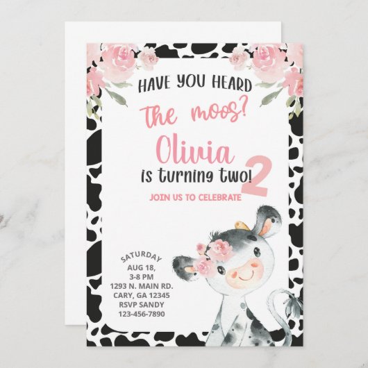 Haben Sie die Mooskuh Mädchen Birthday Einladung g (Vorne/Hinten)