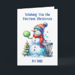 Haben Sie die schönsten Weihnachten von Par | Disk Karte<br><div class="desc">Genießen Sie das angenehmste Weihnachten mit der Par-Urlaubskarte. Discgolf themed art. Niedlicher Cartoon Snowman in Weihnachtsmannmütze neben einem Discgolf-Körbchen im Schnee neben einem Weihnachtsbaum.</div>