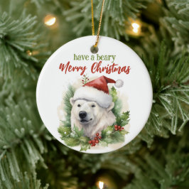 Haben Sie ein Bärenfröhliches Weihnachten Eisbär F Keramik Ornament