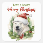 Haben Sie ein Bärenfröhliches Weihnachten Eisbär F Quadratischer Aufkleber (Vorderseite)