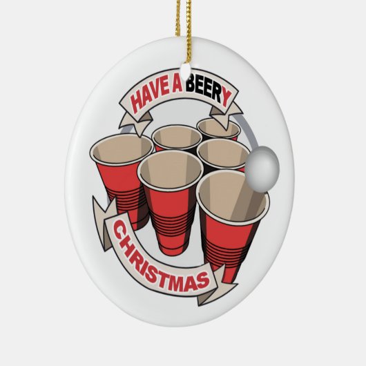 Haben Sie ein Beery Weihnachtsbier Pong Keramik Ornament (Rechts)