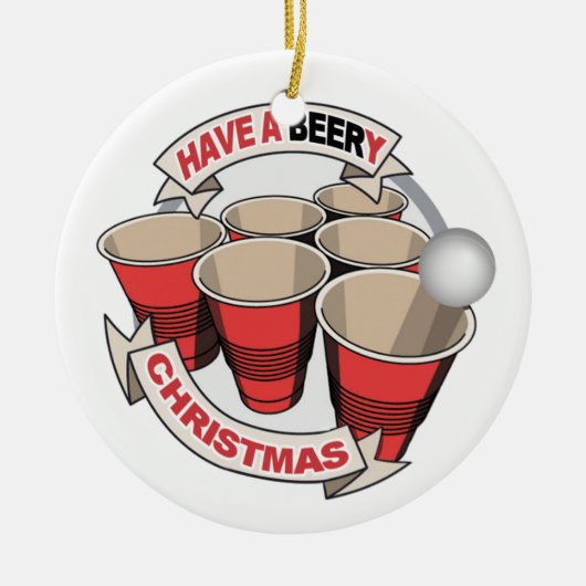 Haben Sie ein Beery Weihnachtsbier Pong Keramik Ornament (Vorne)