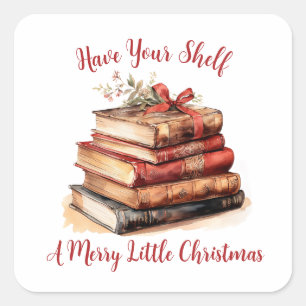 Haben Sie ein frohes Weihnachten auf Ihrem Bücherr Quadratischer Aufkleber