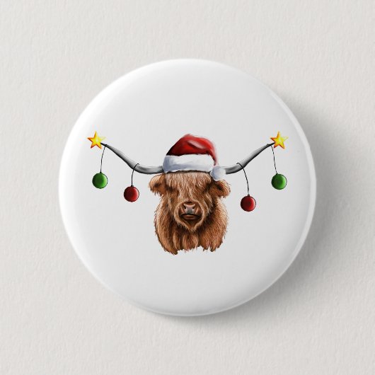 Haben Sie ein Merry Hielan Coo Weihnachten Button (Vorderseite)