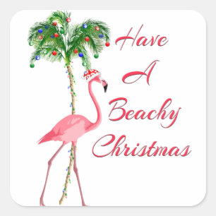 Haben Sie einen Beachy Weihnachtsflamingo Quadratischer Aufkleber