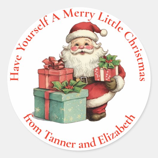 Haben Sie einen frohen Weihnachtsmann mit Geschenk Runder Aufkleber (Vorderseite)
