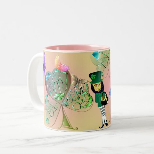 "Haben Sie einen glücklichen St. Patrick's" Leprec Zweifarbige Tasse (Vorderseite Links)