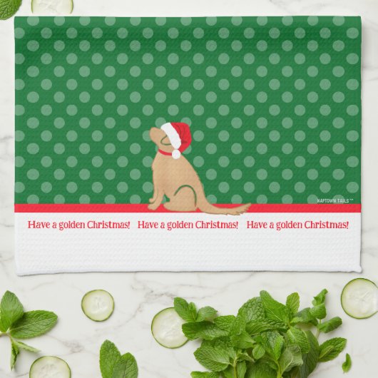 Haben Sie einen Golden Christmas Hund Green Kittuc Geschirrtuch (Gefaltet)