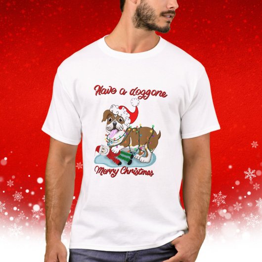 Haben Sie einen Hund frohe Weihnachts Bulldoggen W T-Shirt
