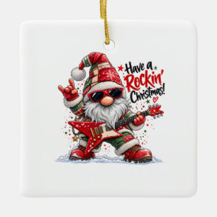 Haben Sie einen rockigen Weihnachts-Gitarren-Gnom Keramikornament