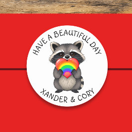 Haben Sie einen schönen Tag | LGBTQ Raccoon Runder Aufkleber