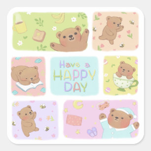 Haben Sie einen schönen Tag: süße Teddybär-Illustr Quadratischer Aufkleber