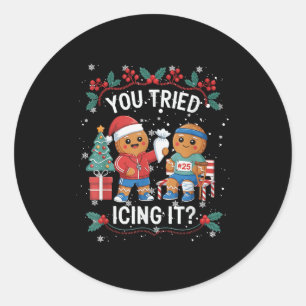 Haben Sie es mit Icings probiert? Gingerbread Runn Runder Aufkleber