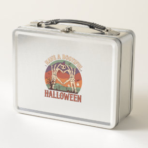 Haben Sie schöne Halloween-Skelett-Hand-Katzen-Sch Metall Brotdose