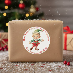 Haben Sie sich ein frohes Weihnachtself Custom Runder Aufkleber