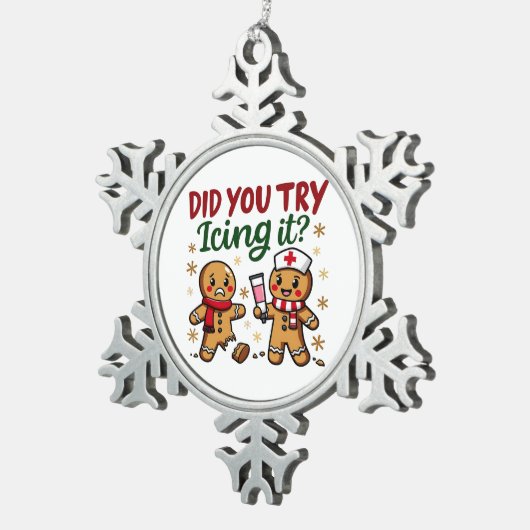 Haben Sie versucht, es lustig Gingerbrot nähren Schneeflocken Zinn-Ornament (Rechts)