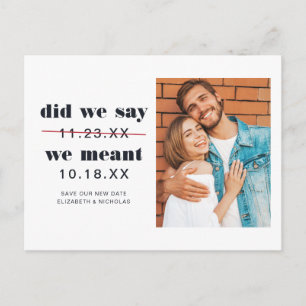 Haben wir gesagt   Hochzeitsterminänderung Ankündi Postkarte
