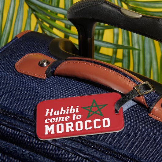 Habibi kommt aus Marokko Flag Red Green Star Gepäckanhänger (Vorderseite Insitu 3)