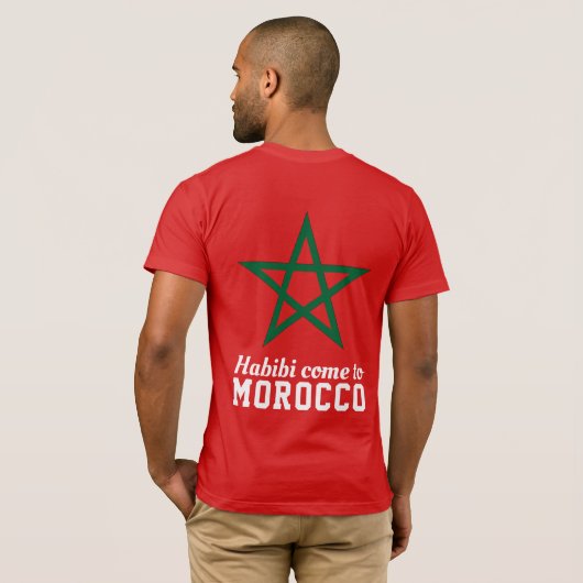 Habibi kommt aus Marokko Flag Red Green Star T-Shirt (Schwarz voll)