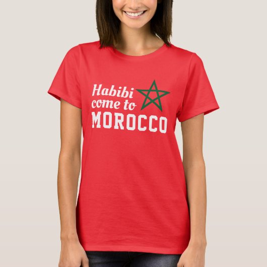 Habibi kommt aus Marokko Flag Red Green Star T-Shirt (Vorderseite)