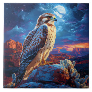 Habicht in der Wüste unter einem Vollmond Fliese