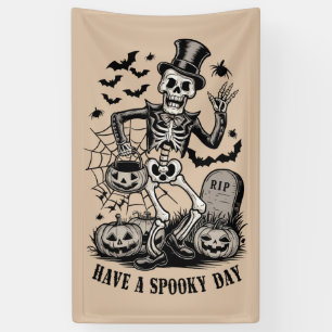 Habt einen gruseligen Tag Halloween Hexe Skelett  Banner