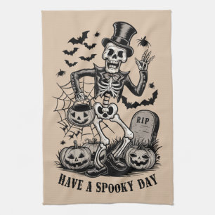Habt einen gruseligen Tag Halloween Hexe Skelett Geschirrtuch