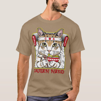Hachimaki Neko Ramen Cat mit Entschlossenheit esse T-Shirt