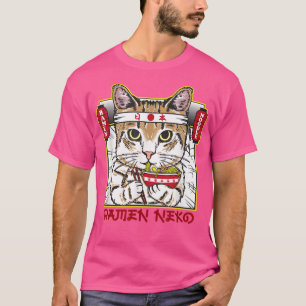 Hachimaki Neko Ramen Cat mit Entschlossenheit esse T-Shirt