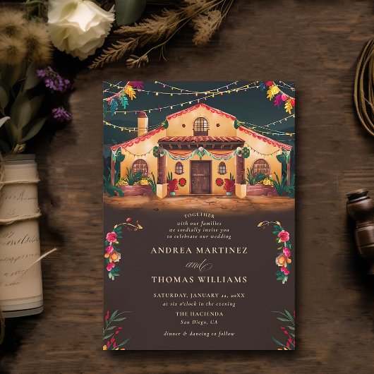 Hacienda Mexican Rustic Elegant Fiesta Wedding Einladung