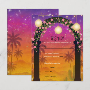 Hacienda Sunset Floral Arch 15. Quinceañera RSVP Einladung