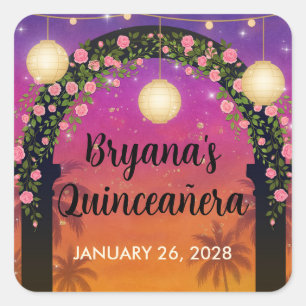 Hacienda Sunset Floral Arch Quinceañera Quadratischer Aufkleber