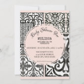 Hacienda Tile Schwarz-weiß Blush Moderne Babydusch Einladung (Vorderseite)