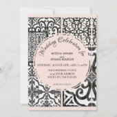 Hacienda Tile Schwarz-weiß Blush Moderne Hochzeit Einladung (Vorderseite)