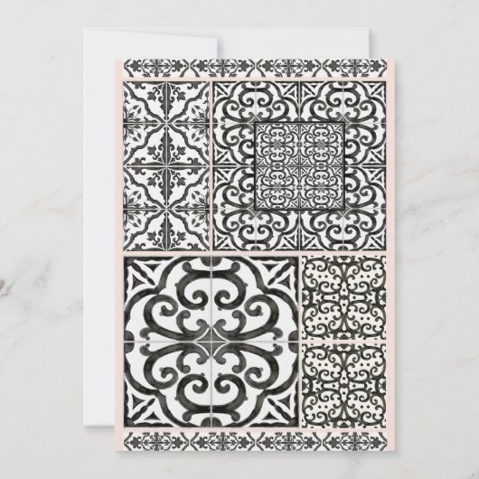Hacienda Tile Schwarz-weiß Blush Moderne Hochzeit Einladung (Rückseite)