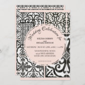 Hacienda Tile Schwarz-weiß Blush Moderne Hochzeit Einladung (Vorne/Hinten)