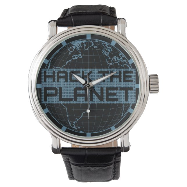 Hack the Planet Blue Globe Computer Hacker Design Armbanduhr (Vorderseite)