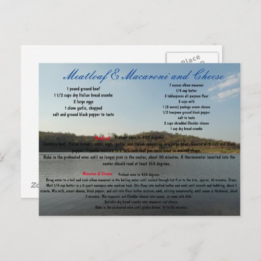 Hackbraten u. Makkaroni mit Käse Postkarte (Vorne/Hinten)