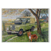 Hackendes Glasbrett mit Land Rover-Bild Schneidebrett (Vorderseite)