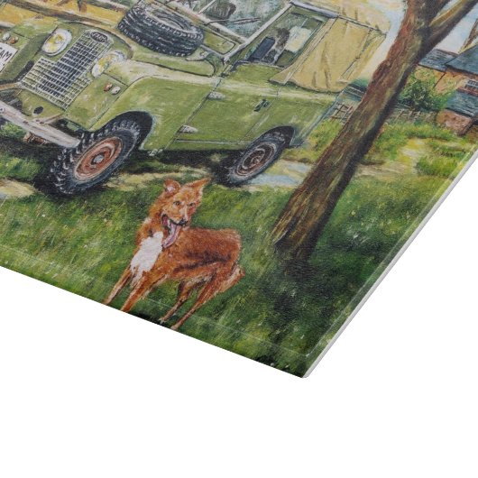 Hackendes Glasbrett mit Land Rover-Bild Schneidebrett (Ecke)