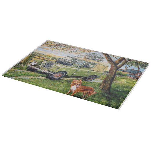 Hackendes Glasbrett mit Land Rover-Bild Schneidebrett (Ecke)