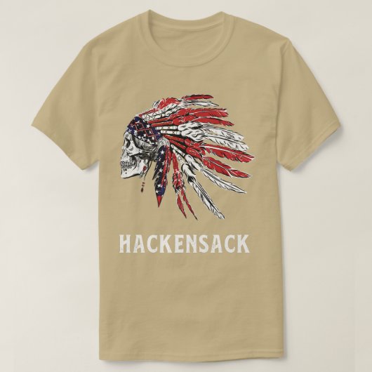 Hackensack Native American USA Flag Skull Headress T-Shirt (Design vorne)
